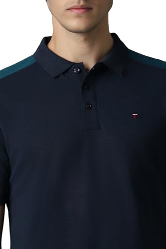 Image of Louis Philippe Men's Slim Fit Premium High-End Pique in Superior Cotton Cut & Sew Design Color Block Shoulder Half Sleeve Polo Tshirt