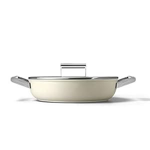 Smeg CKFD2811CRM Skillet Deeppan 28cm and Lid Cream, Non-Stick, Aluminium, Patented Base