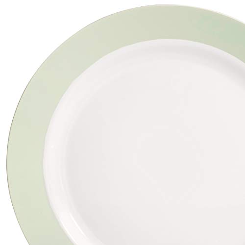 " Occasions " 240 Plates Pack,(120 Guests) Heavyweight Wedding Party Disposable Plastic Plates -120X10.25'' Dinner + 120X7.5'' Salad/Dessert (Rio Collection White & Pearled Green) #TOP2