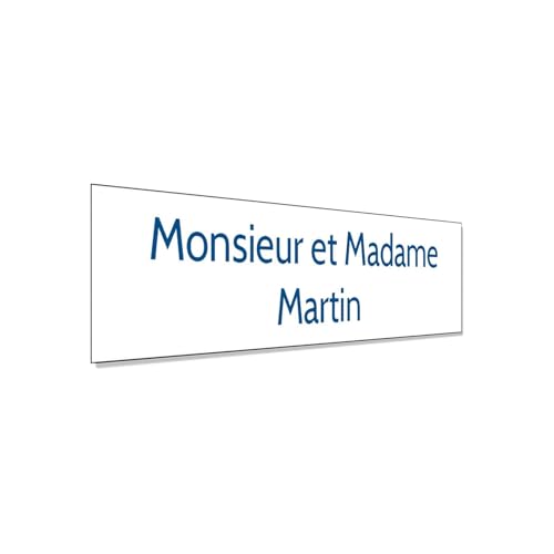 DECOHO - Plaque adhésive interphone personnalisée - Étiquette Plastique bi-Couche Blanche Lettres Bleues - Gravure Laser Durable - 60x15 mm, épaisseur 1, Blanc