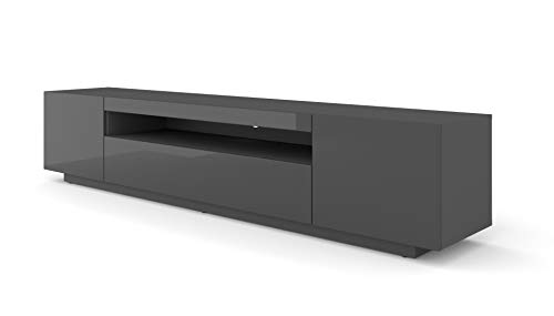 BIM Furniture LOWBOARD - Armario para televisión (200 cm, con LED, para televisión RTV, Mesa de Alta fidelidad, iluminación LED), Color Blanco, Negro y Gris