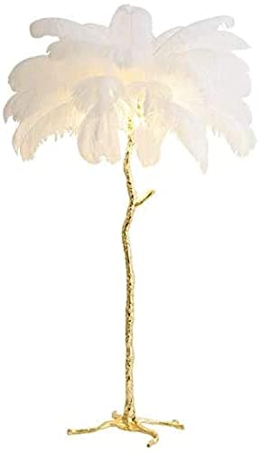 Time Lighting© Beautiful Loving Golden Ostrich Feather Floor Lamp make every MOMENT A beautiful Feeling.for bedroom lighting,PARTY floor lamps wedding lights(Feather-white, Body-shinny-golden)