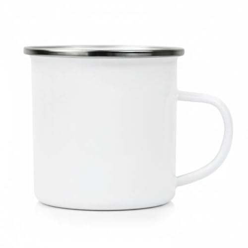QHJDZGSLZ 1Pcs 12 oz Sublimation Mug Enamel Cup Silve Rim