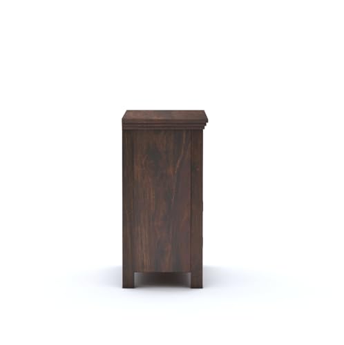 Image of Sheesham Wood Bedside Table with Drawer and Door Storage Nightstand | Multipurpose Wooden Sofa Side End Table Furniture for Bedroom, Living Room, Guest Room, Home, and Hotels (Walnut Finish)