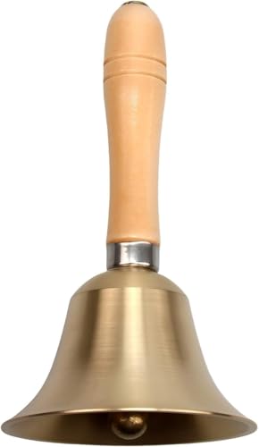 Cloche à Main en Laiton avec Poignée en Bois, Clochette Métal à Son Clair pour Repas École Mariage Service Maison Bureau et Activités