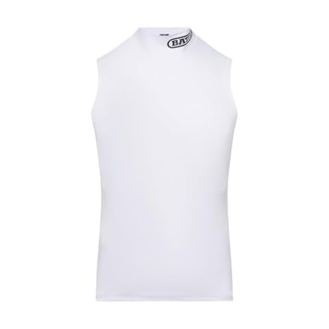Battle Sports Mock Neck Sleeveless Compression Shirt, 4-Way Stretch Mesh, Moisture Wicking (US, Alpha, Large, Regular, Regular, White, Youth) Cover