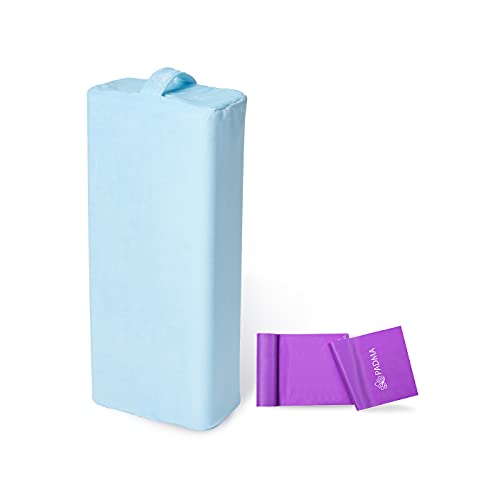 PADMA Yoga Bloster Rectangular Meditation and Supportive Pillow - Machine Washable Cover with Carry Both Handles and Exercise Bands (Light Blue)