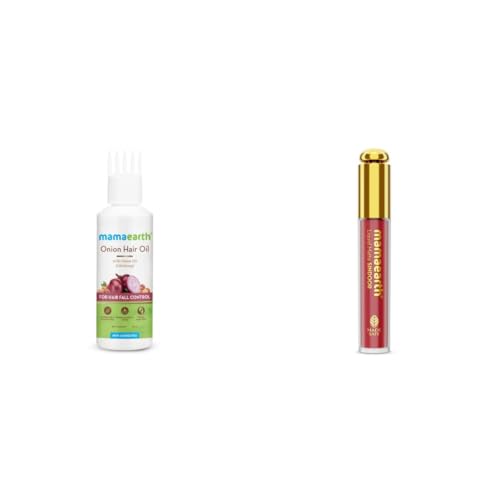 Image of Mamaearth Onion Hair Oil for Hair Growth Hair Fall Control with Redensyl 50 ml Mamaearth Liquid Matte Sindoor with Almond Extract Vitamin E 2.8 ml
