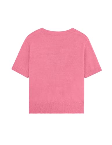 Image of Libsorge Womens Cropped Short Sleeve Sweater Fall 2025 Crewneck Sheer Knit Tops - Lightweight, Thin, Crop, Slim Fit