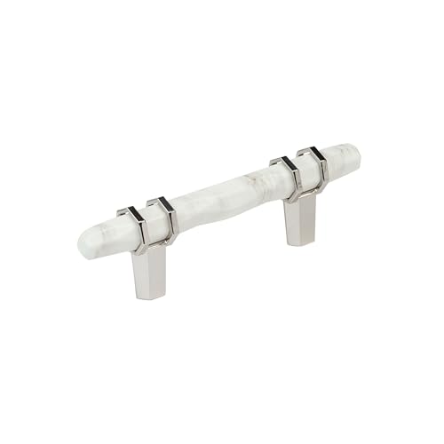 Amerock Carrione 3 inch (76mm) Center-to-Center Marble White/Polished Nickel Cabinet Pull, BP36639MWPN