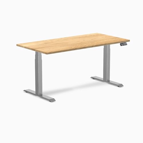 Image of Desky Dual Hardwood Sit Stand Desk - 60x30 Electric Standing Desk - Dual Motor, 3 Stage Adjustable Height Desk - Solid Wood Standing Desk - Whole-Piece Top in White Oak Wood