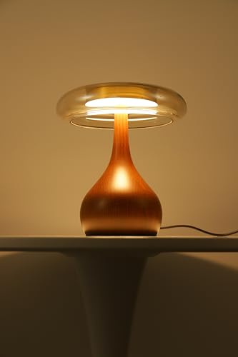Small Table Lamp for Bedroom-Wooden Base Teardrop Mushroom Table Lamps,Amber Glass Shade,LED Three Color Temperature Adjustable Brightness Modern LED Side Table and Desk Lighting(H 9.7 in) - Image 6