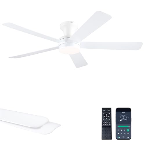 Ayaoty Flush Mount Ceiling Fans with Lights, 46" White Low