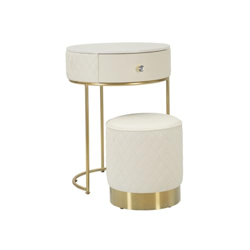 Paris Prix Table de Chevet avec Pouf Sharon 70cm Blanc & Or