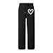 Womens Wide Leg Sweatpants Heart Print High Waisted Baggy Pants Fashion Drawstring Athletic Pockets Lounge Joggers Black
