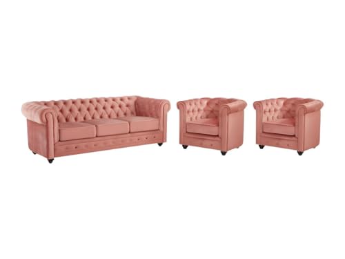 Vente-unique-Couchgarnitur 3+1+1 - Samt - Rosa - Chesterfield – Bild 7