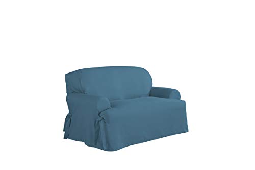 Serta | Relaxed Fit Durable Woven Linen Canvas Furniture Slipcover (T-Love Seat, Indigo)