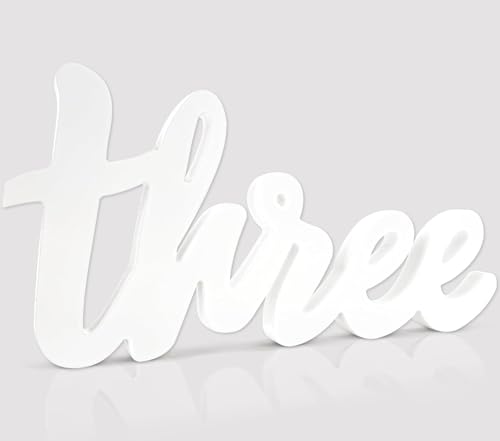 Image of 3rd Year Birthday Three Sign Wooden Table Centerpiece for Third Birthday DIY Party Decorations Photo Booth Prop White Letter 32 x 16 cm