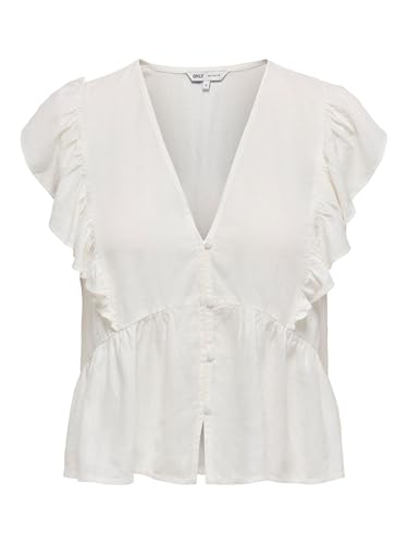 ONLY Onlrian Flonce S/S Wvn Elegante Top con Cuello En V Y Mangas Cortas Y Ajuste Normal, Perfecto para Primavera/Verano, Cloud Dancer, M Mujeres