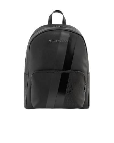 Armani Exchange Mochila masculina Dylan, Essential, com logotipo de metal com duas listras, preta/bronze, tamanho único