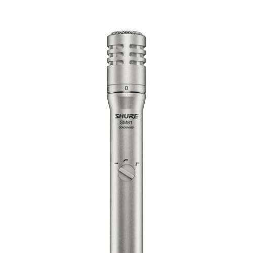 Image of Shure SM81-LC Cardioid Condenser Instrument Microphone for Guitar, Piano, and Cymbals, Includes Swivel Adapter, Attenuator-Switch Lock, Windscreen, Carrying Case, No Cable Included (SM81-LC)
