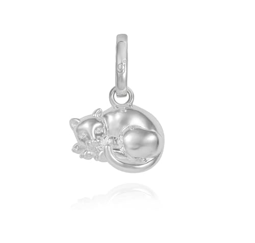 Abalorio de gato de plata de ley 925 maciza para pulseras de amuletos infantiles y de mujer