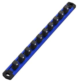 Image of WORKPRO Magnetic Socket Organizer, 3 /8-Inch Drive Aluminum Alloy Socket Rail, Heavy Duty Socket Holder, Socket Rack Kit 3 /8-Inch x 10 Clips (Blue)