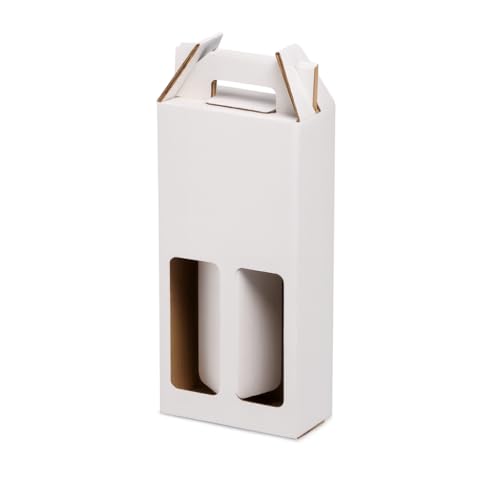 TELECAJAS | 20 Cajas 2 Botellas de Vino Estuches con Asa Cartón Blanco Automontables | Para regalos, envíos, navidad, gourmet | Pack de 20