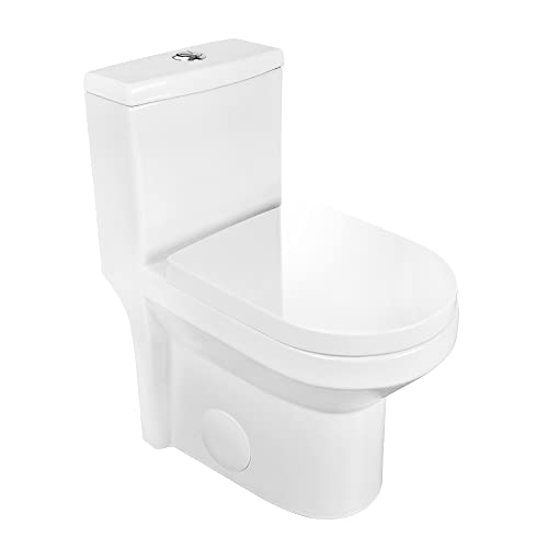 Deervalley Dv-1F52812-1 Small Compact One Piece Toilet, Dual Flush Toilet For Bathroom, 12" Rough-In Toilet & Soft Closing Toilet Seat, Liberty 1.28 Gallons Per Minute Gpf Toilets(White) #TOP1