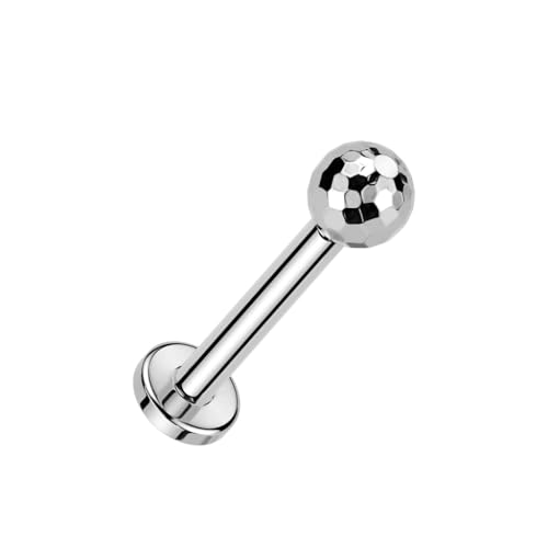 Pierced Owl 18GA ASTM F-136 Implant Grade Titanium Threadless Push-In Faceted Ball Top Flat Back Stud (Silver Tone)