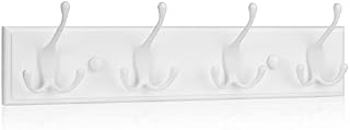 LARHN Coat Hooks - Wall Mounted Coat Rack - 4 Triple White Coat Hooks for Wall - 42 cm - All Fixings Included for Quick & Easy Installation - Carbon Neutral