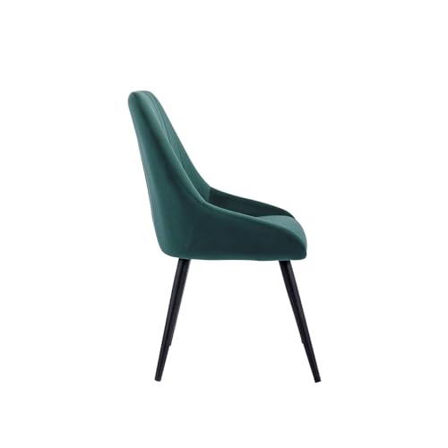 Image of Finch Fox Morris Velvet Dining Chair for Living Room, Bedroom, Home Office with Black Metal Legs in Dark Green Color