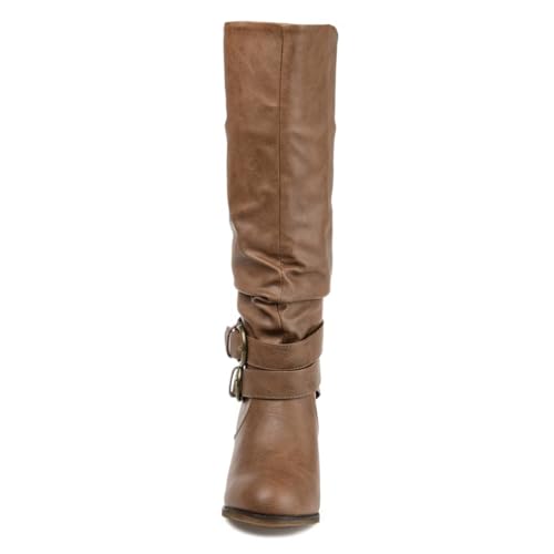 YDN Women Knee High Boots Buckle Strap Round Toe Cowgirl Long Booties Chunky Mid Heel Pull On Shoes Party Prom Daily Size 4-16 US3