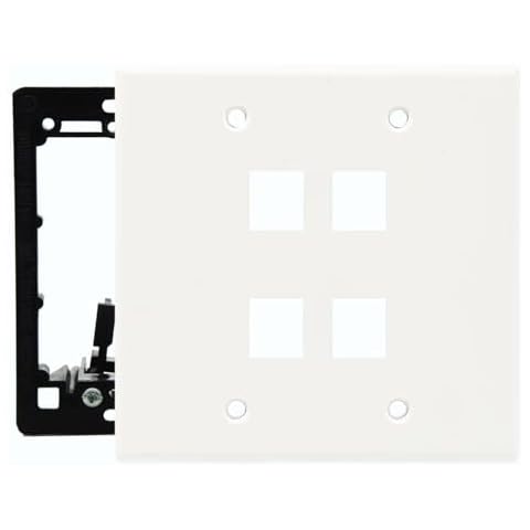 DIYTECH Keystone Wall Plate, 2 Gang Keystone Wall Plate, 4 Port Keystone Jack Wall Plate, Supports Keystone Jack or Modular Inserts, In Wall Patch Panel, w/Mounting Bracket - White Cover