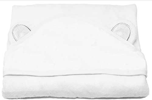 Image of BY LORA Hooded Baby Towel with Ears, Soft 100% Rayon Toddler Bath Towel, Highly Absorbent Wrap for Boys & Girls, 35 x 35 Inches, Baby Gift, White Ears