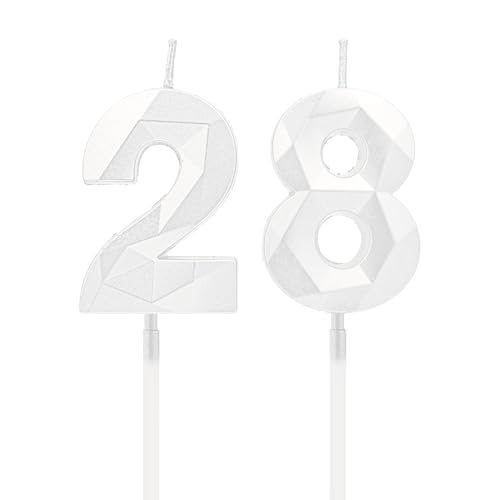 Velas 28 cumpleaños, velas con número blanco, decoraciones para tartas de cumpleaños, bodas, aniversarios de empresa