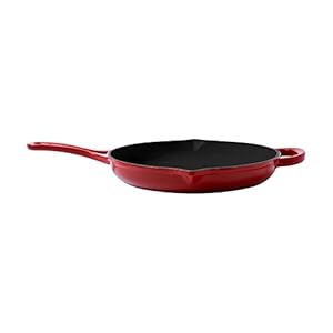 Larder & Vine Enameled Cast Iron Skillet | Nonstick Frying Pan – No Seasoning Required | Ergonomic and Helper Handles, Pour Spouts 10.25 inch / 27cm (Cabernet)