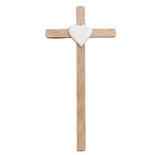 Cruz de pared de madera con corazón tallado ideal para colgar en altares 2