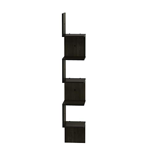 Furinno Rossi 5-Tier Corner Square Floating Shelves for Wall, Espresso | S-shape Wall Shelf, Easy Assembly, Radial Floating Book Shelf, for Bathroom, Bedroom, Living Room - image 9