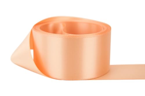Image of Ribbon Bazaar Double Faced Satin - Premium Gloss Finish - 100% Polyester Ribbon for Gift Wrapping, Crafts, Scrapbooking, Hair Bow, Decorating & More - 1 /4 inch Peach 50yd Spool