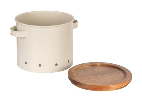 WENKO Aufbewahrungsdose Mod. Aria 3,8 Liter, Metalldose mit Akazienholz-Deckel, luftdurchlässig, Ø 18 x 16,5 cm, Beige