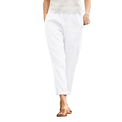 Pantalones cargo para mujer, pantalones de mezclilla para oficina, playa, pantalones cortos con cordón, para trabajo público de moda, con bolsillos, pantalones ajustados de viaje para mujer, blanco, L