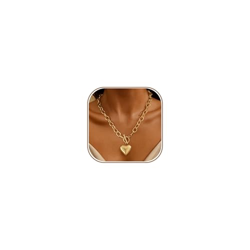 Chunky Gold Necklace for Women Trendy Non Tarnish 14K Gold Plated Paperclip Chain Charm Necklaces Chunky Heart Cross Clover Pearl Pendant Necklace with Toggle Clasp Statement Jewelry Gift for Women