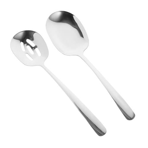 MOLUCKFU 2pcs Extended Stainless Steel Slotted Serving Spoon Ergonomic Household Utensil Food Serving Spoons for Daily Use