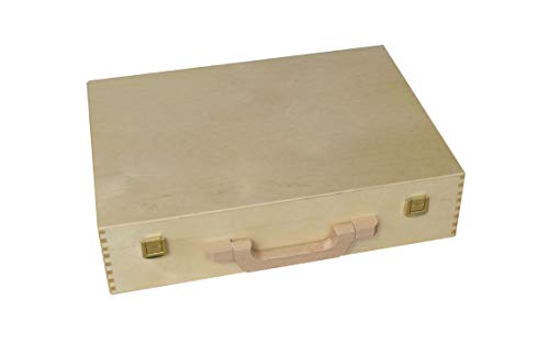 KF-Holz Holzkoffer - Aktenkoffer - Aufbewahrungskoffer - idealer Bastelkoffer & Malkoffer - Geschenkkoffer aus Holz - tragbarer Holzkoffer außen lackiert...