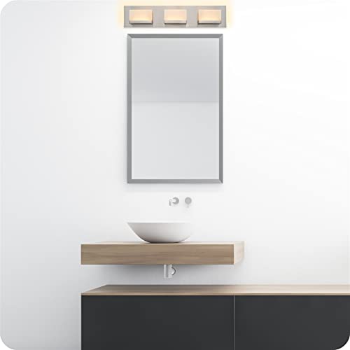 Kira Home Everett 24" Modern 3-Light 30W Integrated Led (180W Eq.) Bathroom/Vanity Light, Rectangular Acrylic Lenses, Energy Efficient, Eco-Friendly, 3000K Warm White Light, Brushed Nickel Finish #TOP3