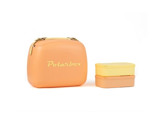 Polarbox Kühltasche Pop Edition Sorbet 6 Liter Retro Thermotasche mit Ledergriff & 2 Frischhaltedosen Picknick & Strand