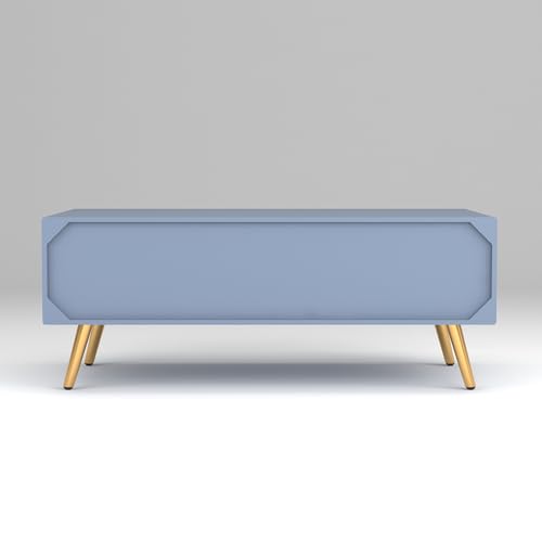 Image of ONIJA Modern Coffee Table for Living Room | HDMR Premium Wood Center Table with Storage Shelf | Matte Finish Coffee Table | Wooden Tea Table with Sturdy Legs (Slate Blue)