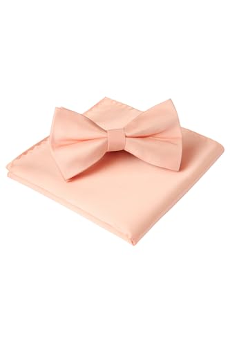 Image of HISDERN Bow Ties for Men Solid Color Pre-Tie Bow Tie and Pocket Square Set Classic Formal Tuxedo Bowties for Wedding Party