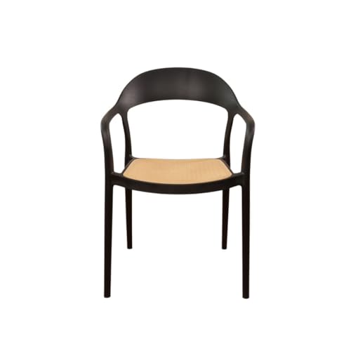 Image of Rattan Style Outdoor Chair | Set of 4 Black Plastic Arm Chair for Garden, Balcony, Patio & Cafe | Lightweight Weather Resistant Seating | 3 Year Manufacturing Warranty